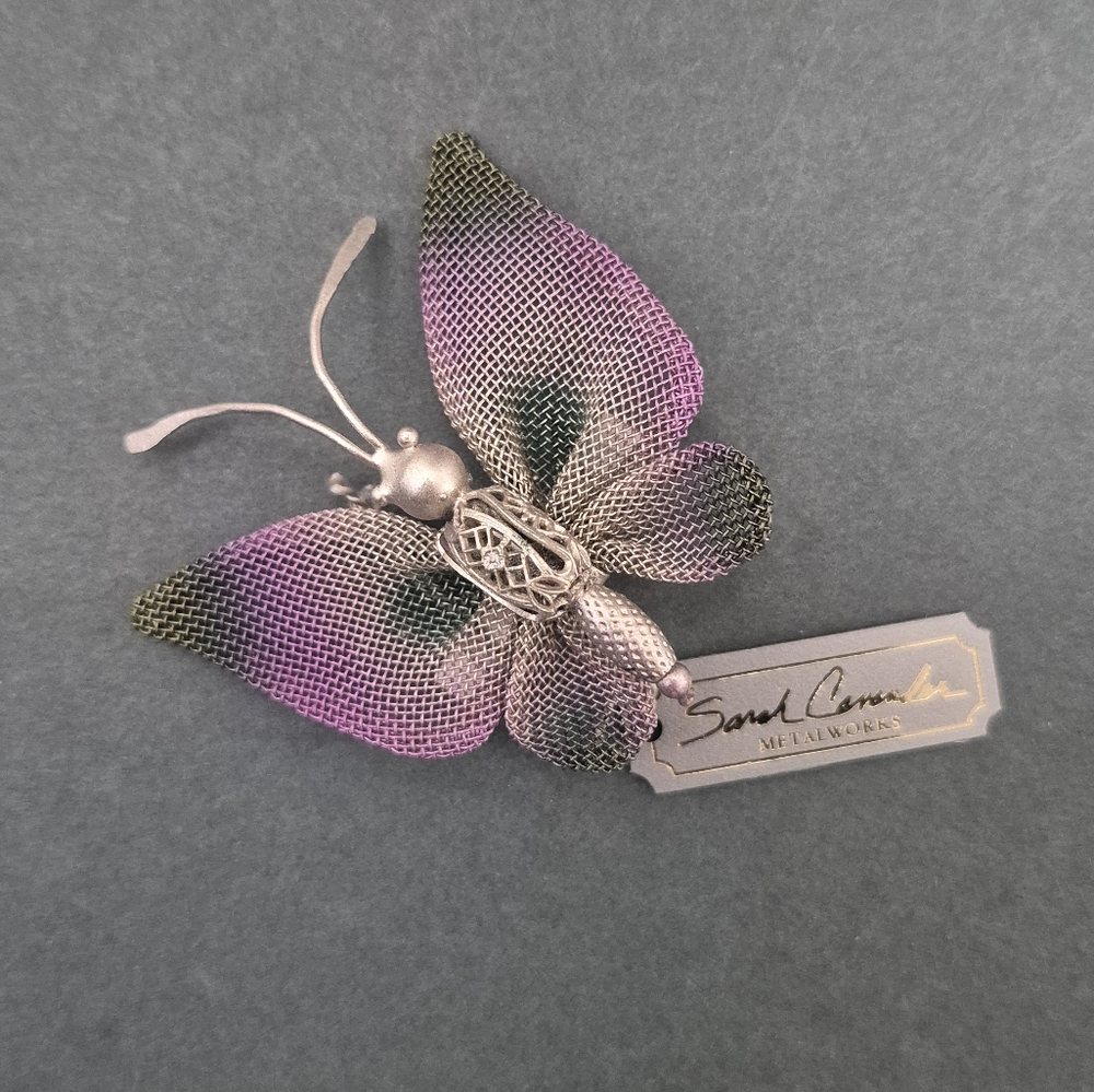 Sarah Cavender Metalworks Butterfly Brooch - Purple and Green - Signed